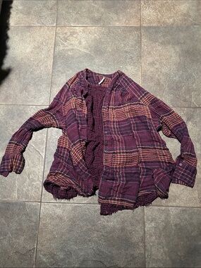 Free People Maroon Plaid Button-Up Shirt